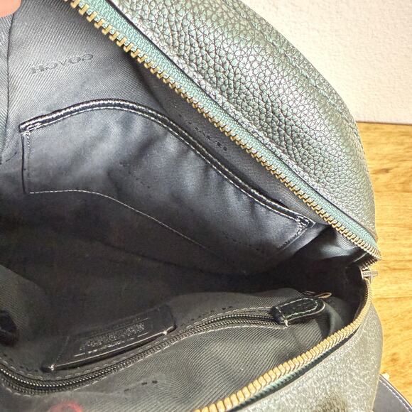 Coach Petite Campus Backpack 23 Green Metallic Polished Pebbled Leather Charm - Picture 11 of 16